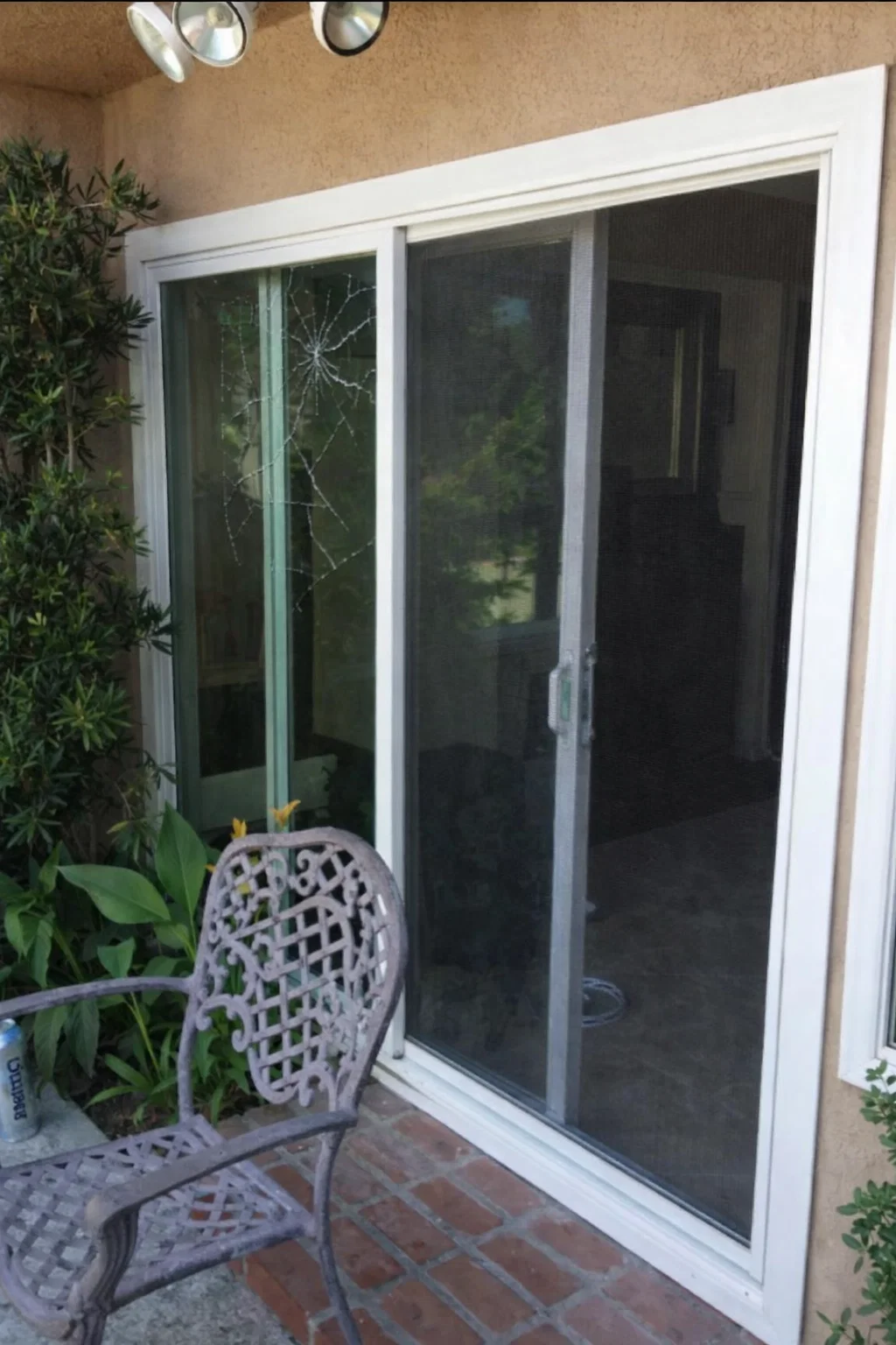 Sliding door glass before repair