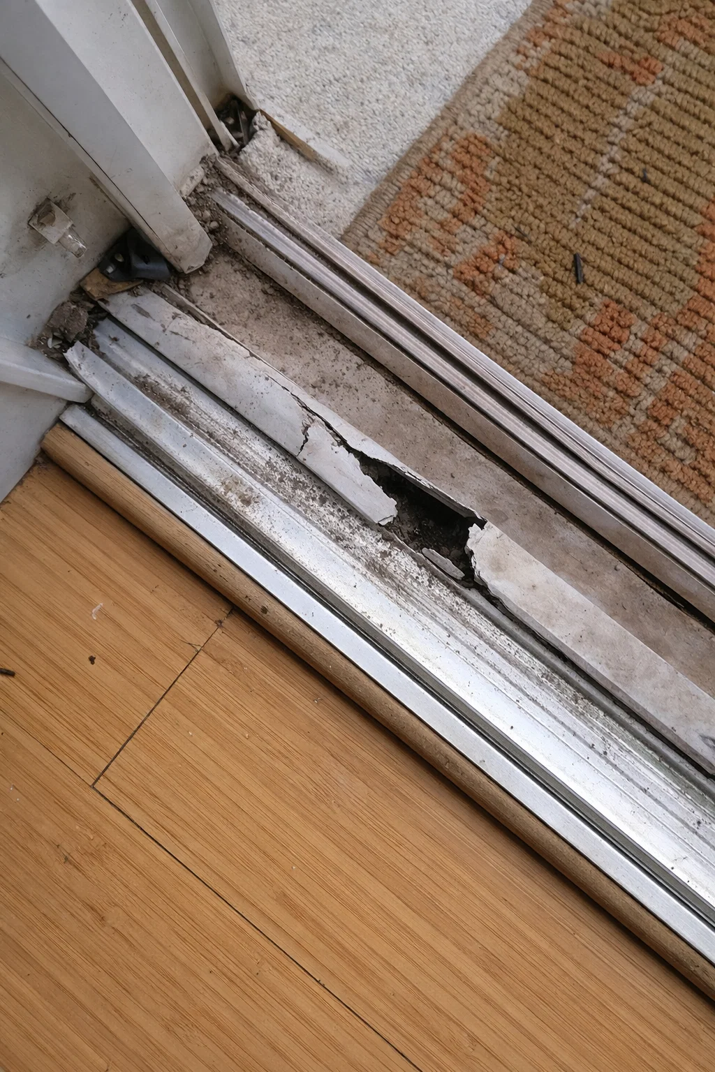 Sliding door glass before repair